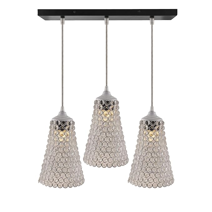 3-lights Linear Cluster Chandelier Crystal Cone Hanging Pendant Light with Braided Cord