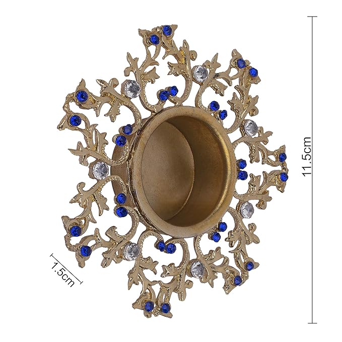 Crystal Floral Vine Tea Light Candle Holders, Decorative Diya for Wedding Coffee Table,Small 4" Dia