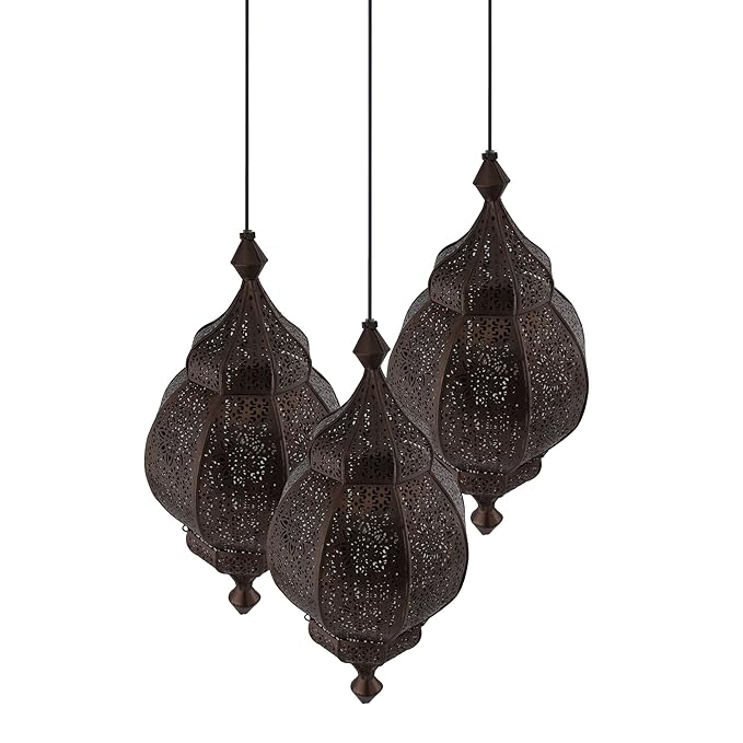 3-Lights Round Cluster Chandelier Ceiling Antique Classic Moroccan Orb Hanging Light with Braided Cord, URBAN Retro