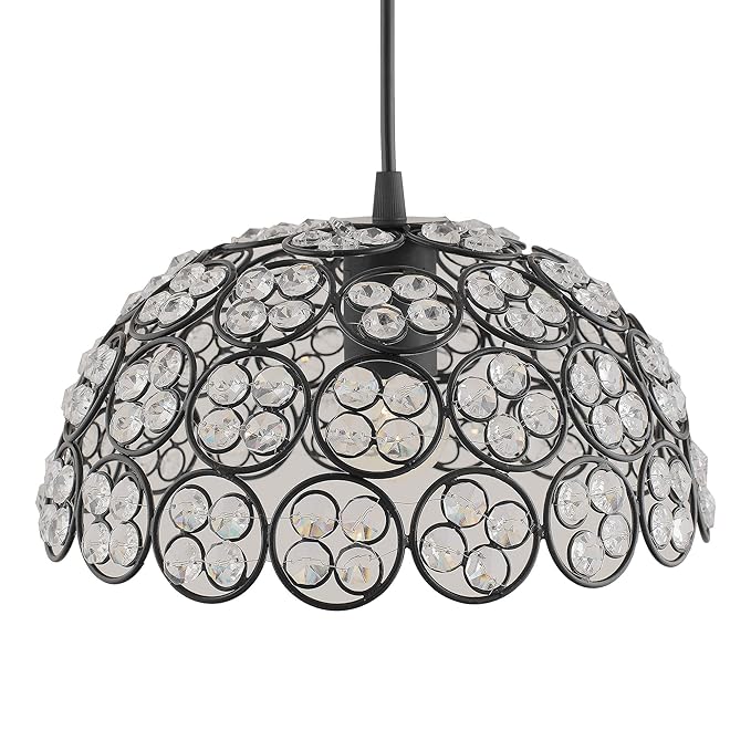Matt Black Quad Crystal Hanging Hemisphere Light, Ceiling Light, Nordic E27 Pendant, Large