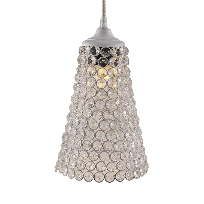 Crystal Cone Metal Lamps Hanging Lighting, Bohemian Iron Bar Pendant Light Crystal Light