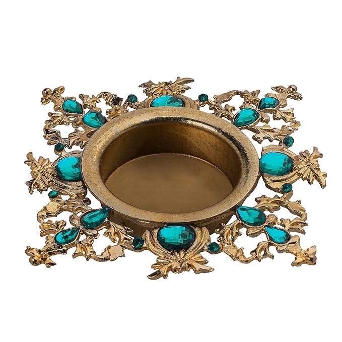 Crystal Square Tea Light Candle Holders, Flower Decorative Diya for Wedding Coffee Table,Small 4" Side