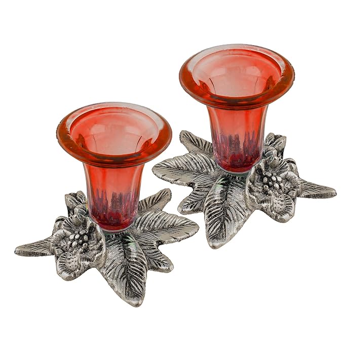 Antique Silver Candle Stand Grapevine, Diya Holder, Set of 2