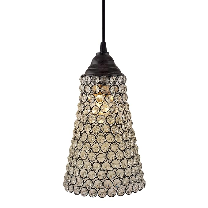 Crystal Cone Metal Lamps Hanging Lighting, Bohemian Iron Bar Pendant Light Crystal Light