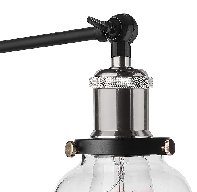 Edison Industrial Glass Bell Wall Lamp, Nickel Vintage Industrial Loft, E27 Holder, Decorative, Swing Wall Light, Filament/LED