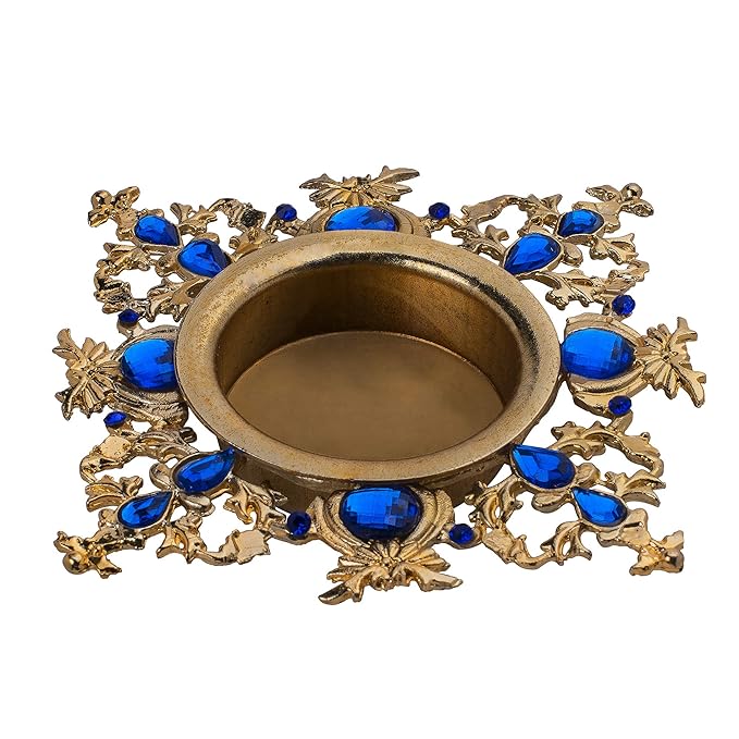 Crystal Square Tea Light Candle Holders, Flower Decorative Diya for Wedding Coffee Table,Small 4" Side