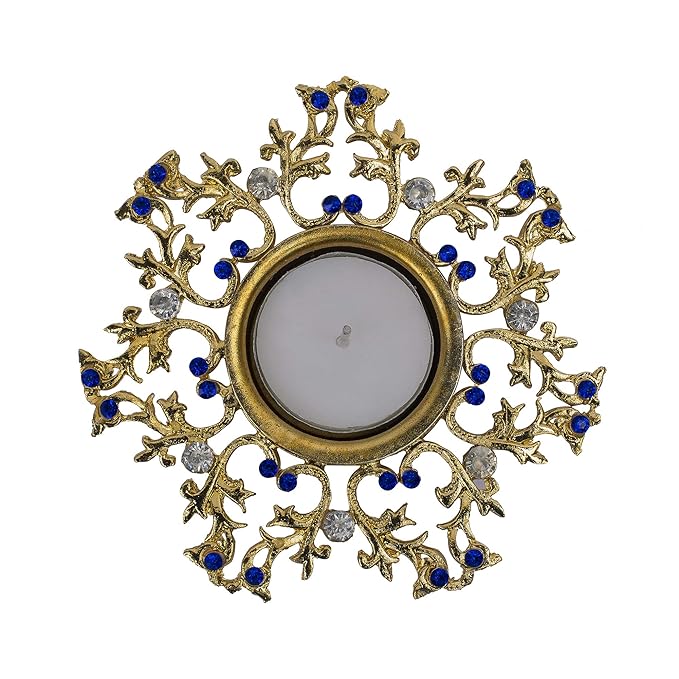 Crystal Floral Vine Tea Light Candle Holders, Decorative Diya for Wedding Coffee Table,Small 4" Dia