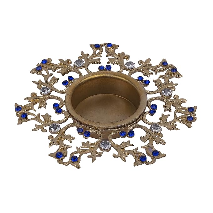 Crystal Floral Vine Tea Light Candle Holders, Decorative Diya for Wedding Coffee Table,Small 4" Dia