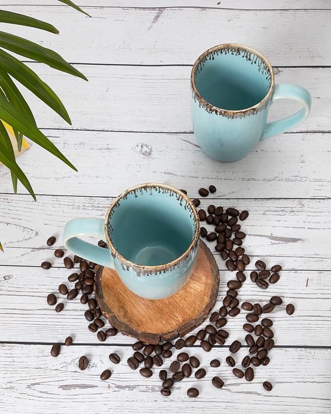 Turquoise Splash Handmade Irish Coffee Tea & Beer Mugs,Altered Glaze Latte Cups, Strips