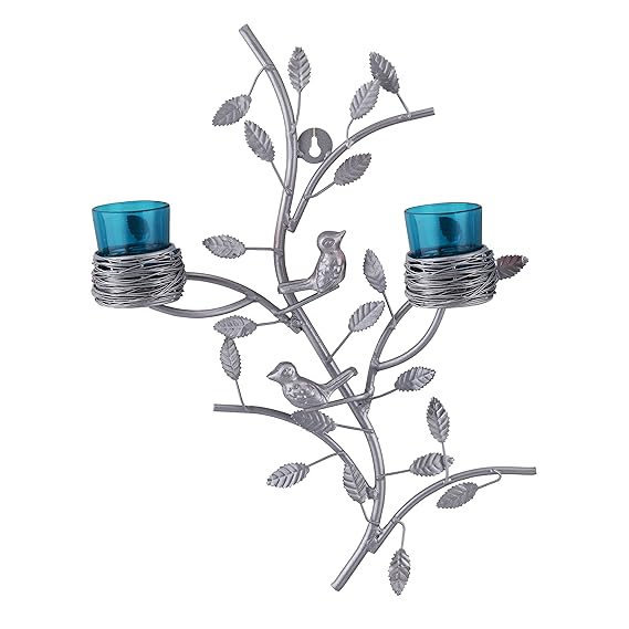 Tree with Bird Nest Votive Stand Turquoise, Wall Candle Holder and Tealight Candles