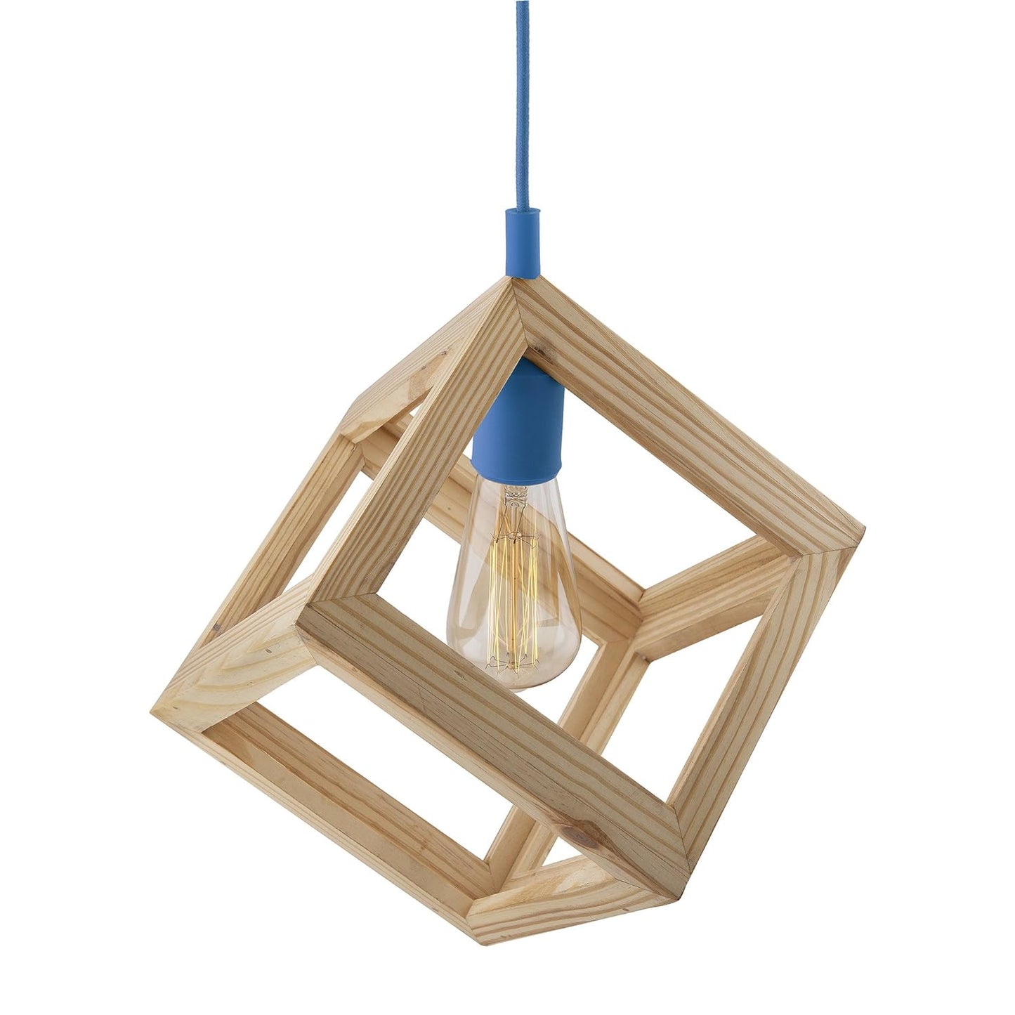Modern Nordic Wooden Pendant Cube Light, with Silicon Holder, Restaurant Dining Kitchen Hanging Light with Fixture, LED/Filament