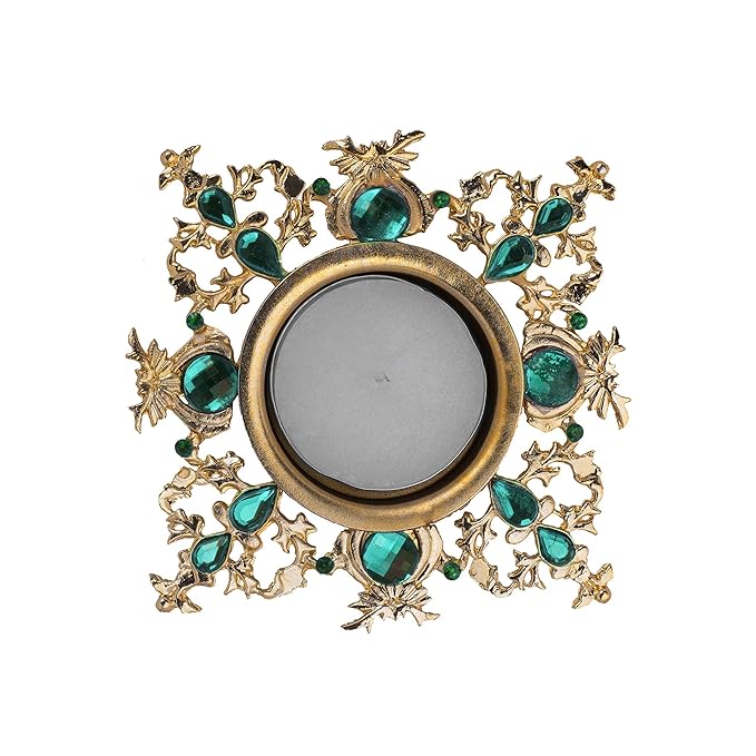 Crystal Square Tea Light Candle Holders, Flower Decorative Diya for Wedding Coffee Table,Small 4" Side