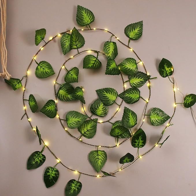 Vine String Lights,Home Decor String Lights, Moneyplant Leaf Garland Wreath Hanging lamp with 50 LED, Fairy Night Lights for Home, Room, Bedroom, Wall Decoration, Garden, Balcony, set of 2, USB