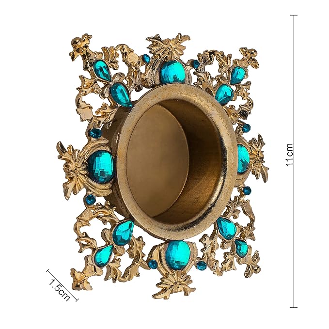 Crystal Square Tea Light Candle Holders, Flower Decorative Diya for Wedding Coffee Table,Small 4" Side