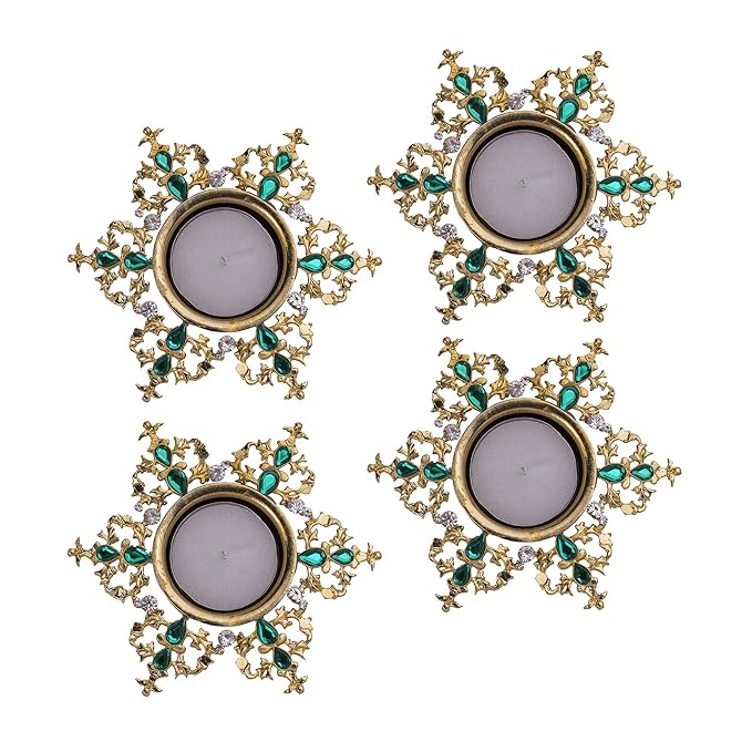 Crystal Tea Light Candle Holders, Twisted Flower Decorative Diya for Wedding Coffee Table,Small 4" Dia