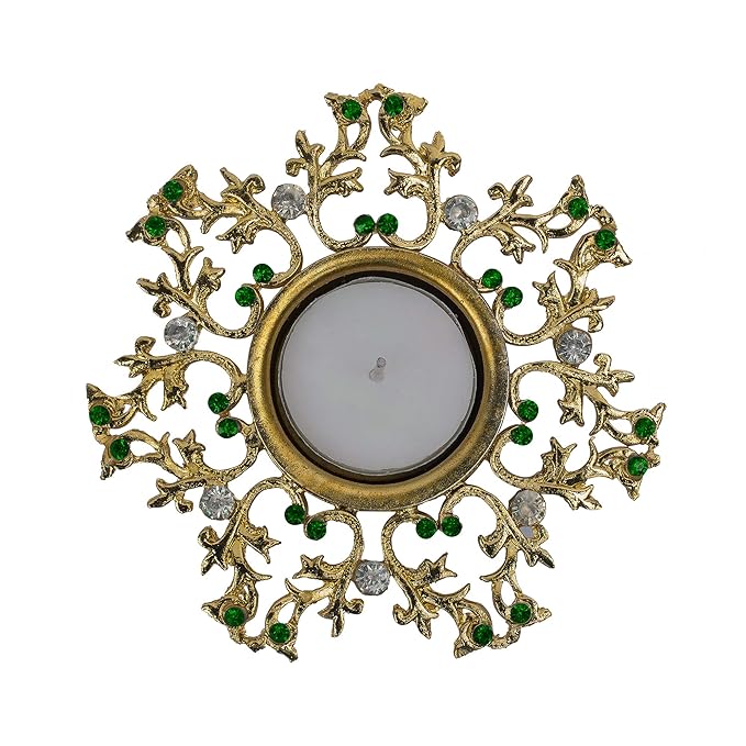 Crystal Floral Vine Tea Light Candle Holders, Decorative Diya for Wedding Coffee Table,Small 4" Dia