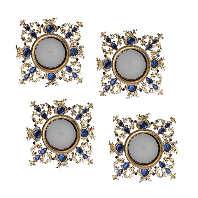 Crystal Square Tea Light Candle Holders, Flower Decorative Diya for Wedding Coffee Table,Small 4" Side