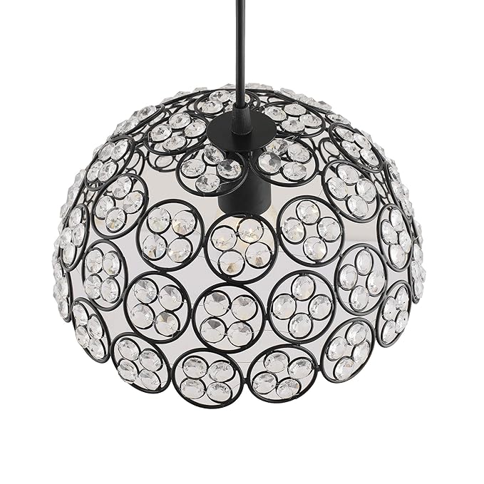 Matt Black Quad Crystal Hanging Hemisphere Light, Ceiling Light, Nordic E27 Pendant, Large