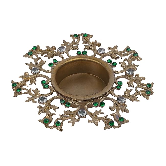 Crystal Floral Vine Tea Light Candle Holders, Decorative Diya for Wedding Coffee Table,Small 4" Dia