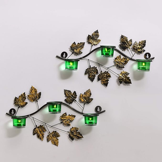 Maple Leaf Wall Mount with 3 Votive, set of 2, candle stand wall mounted with tea lights