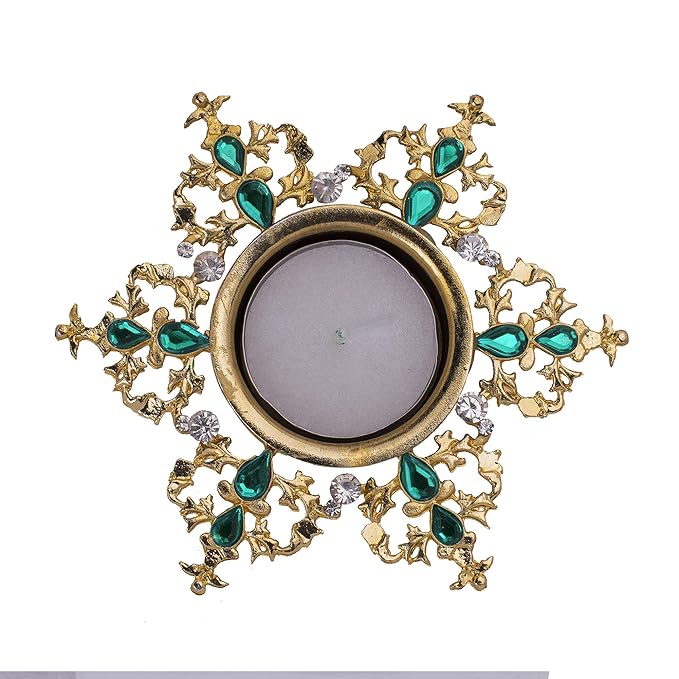 Crystal Tea Light Candle Holders, Twisted Flower Decorative Diya for Wedding Coffee Table,Small 4" Dia