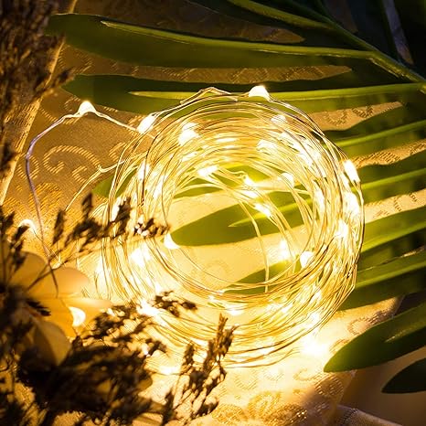 50-LED Fairy Copper String Lights 5m Waterproof, 3AA Battery, Warm White