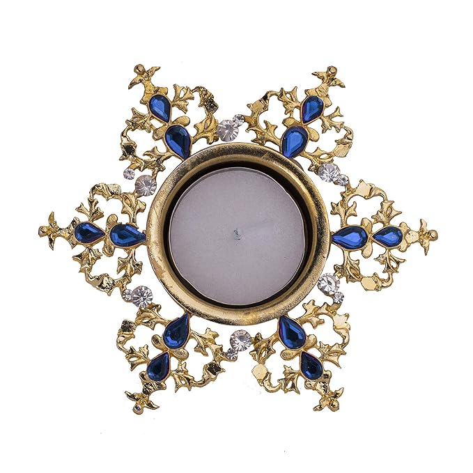 Crystal Tea Light Candle Holders, Twisted Flower Decorative Diya for Wedding Coffee Table,Small 4" Dia