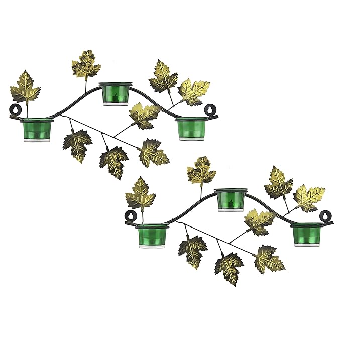 Maple Leaf Wall Mount with 3 Votive, set of 2, candle stand wall mounted with tea lights