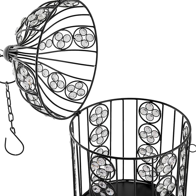 Black Bird Cage Crystal Effect Decorative Table Stand, Hanging stand balcony living room office