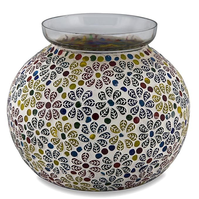 Persian Mosaic Leafy Glass Table Lamp, Desk Bedside Lamp Multicolor Light
