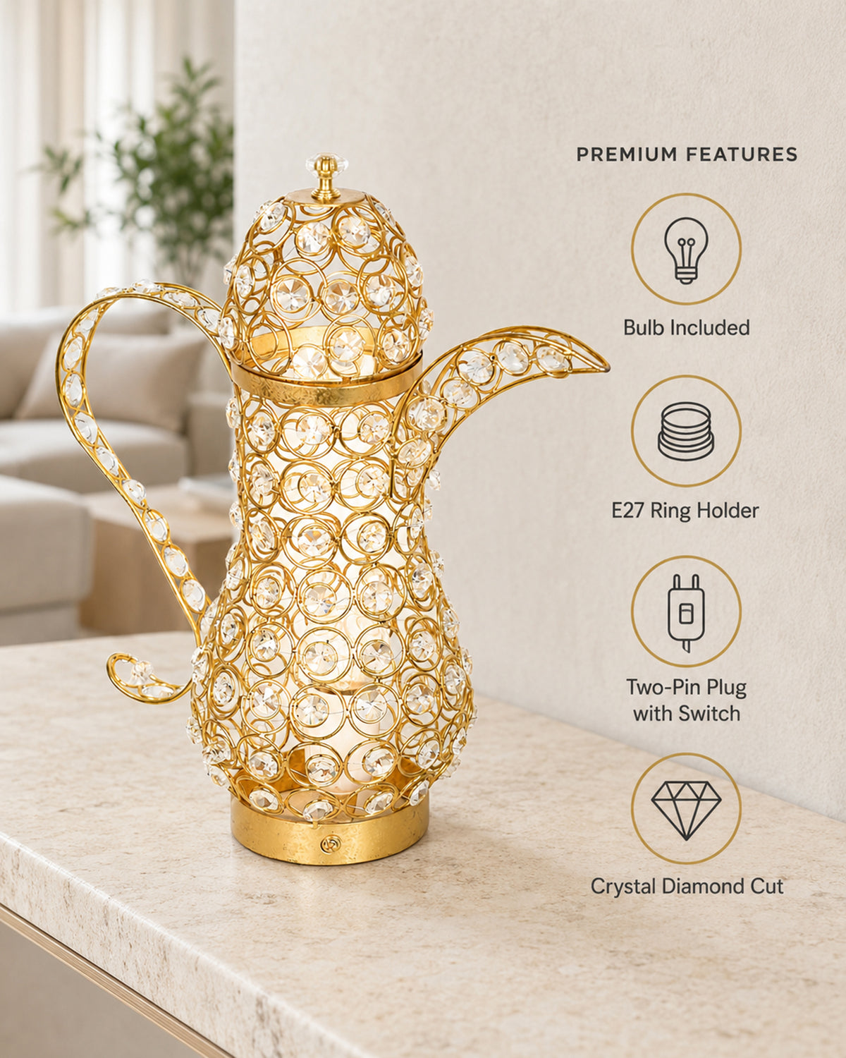 Vintage Crystal Surahi Table Lamp