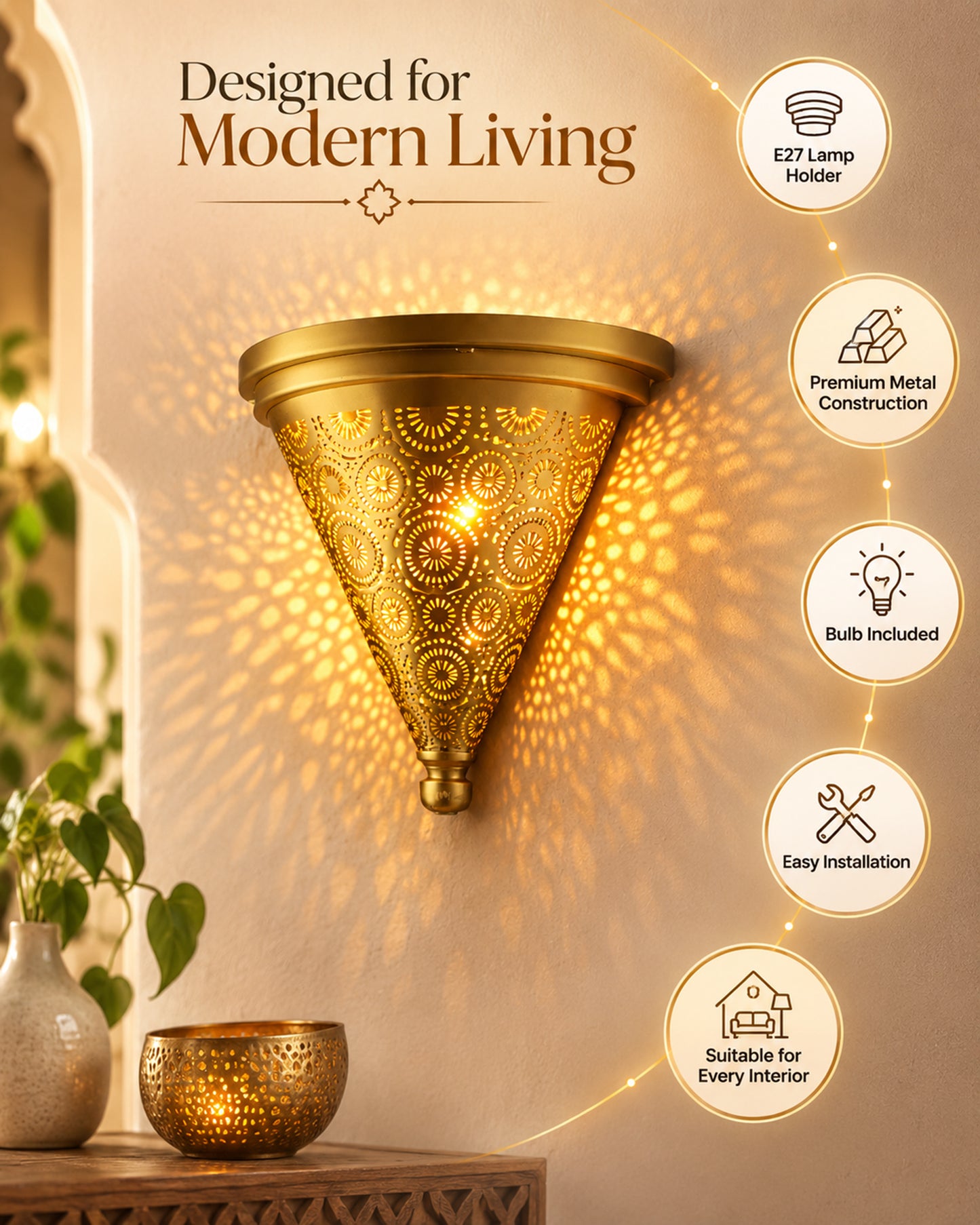 Moroccan Wall Trophy Concentric Circles Light shades, Engraved Wall Sconce Light, Antique Handmade