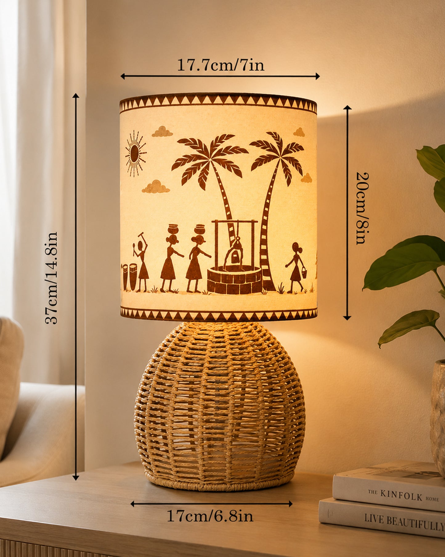 Homesake® Shade Rattan Table Lamp for Bedroom & Living Room, Natural Wicker Bedside Lamp for Bedroom, Living Room & Home Décor, E27 Holder, Livra, Scandinavian, Minimal Style Lighting (Round, Jute)