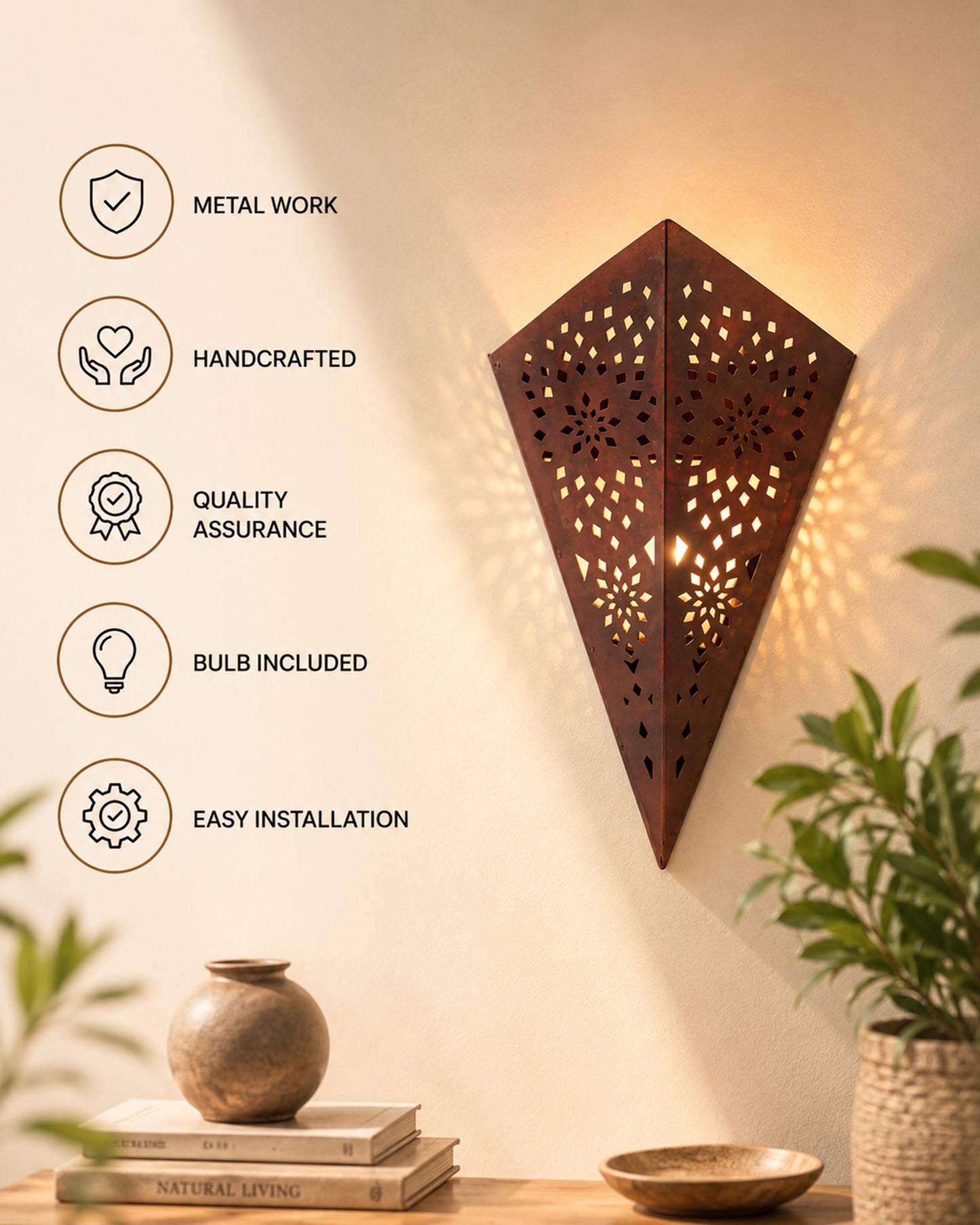 Homesake® Moroccan Metal Wall Sconce – Decorative Ambient Wall Light for Home Decor, Office, Festive Decor