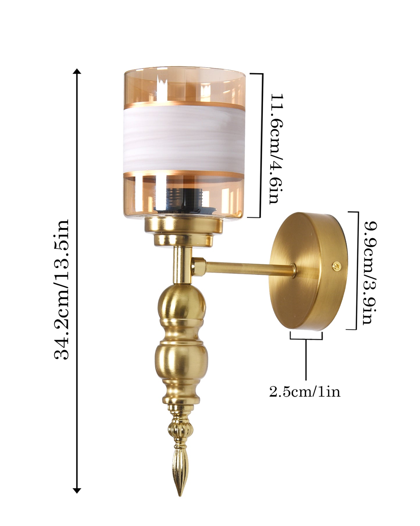 Mid-Century Modern Metal and Glass Wall Light, Brushed Gold, Lamp Fixture for Bedroom Vanity Bathroom Hotel, Wall Scone Torch