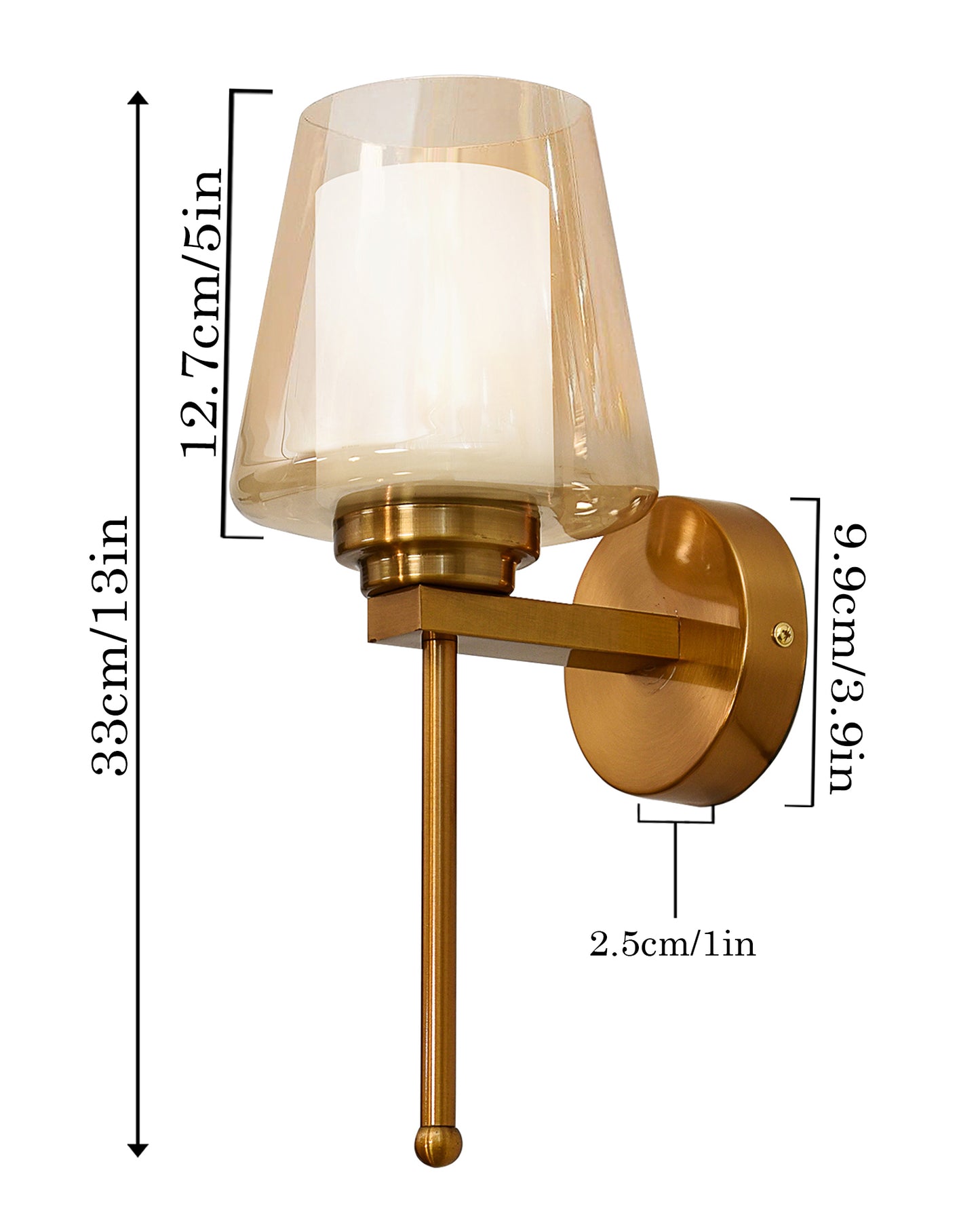 Mid-Century Modern Metal and Glass Wall Light, Brushed Gold, Lamp Fixture for Bedroom Vanity Bathroom Hotel, Wall Scone Torch