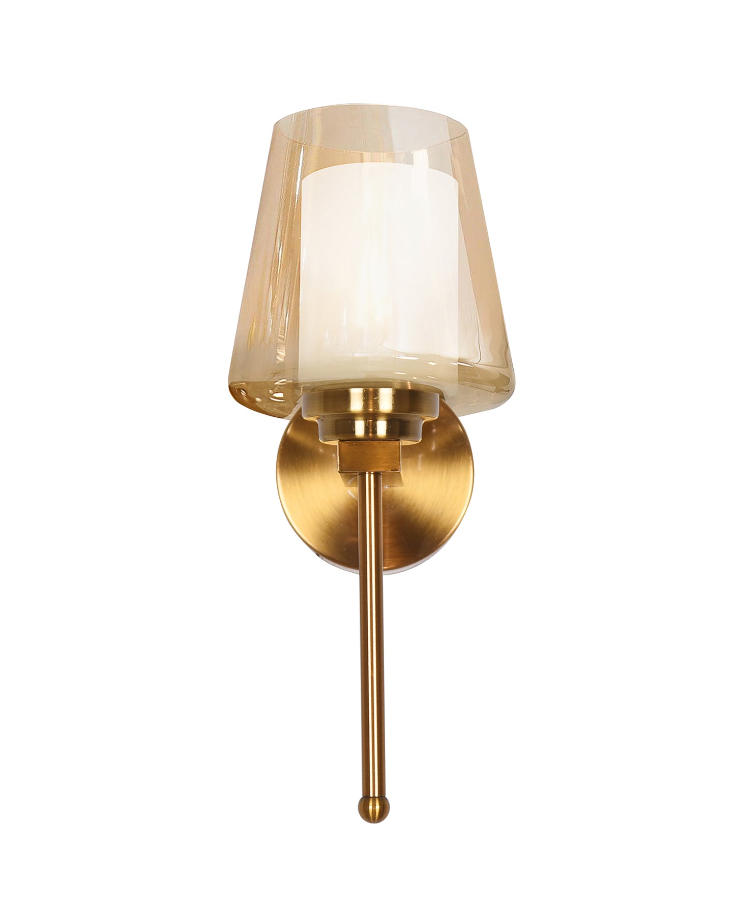 Mid-Century Modern Metal and Glass Wall Light, Brushed Gold, Lamp Fixture for Bedroom Vanity Bathroom Hotel, Wall Scone Torch