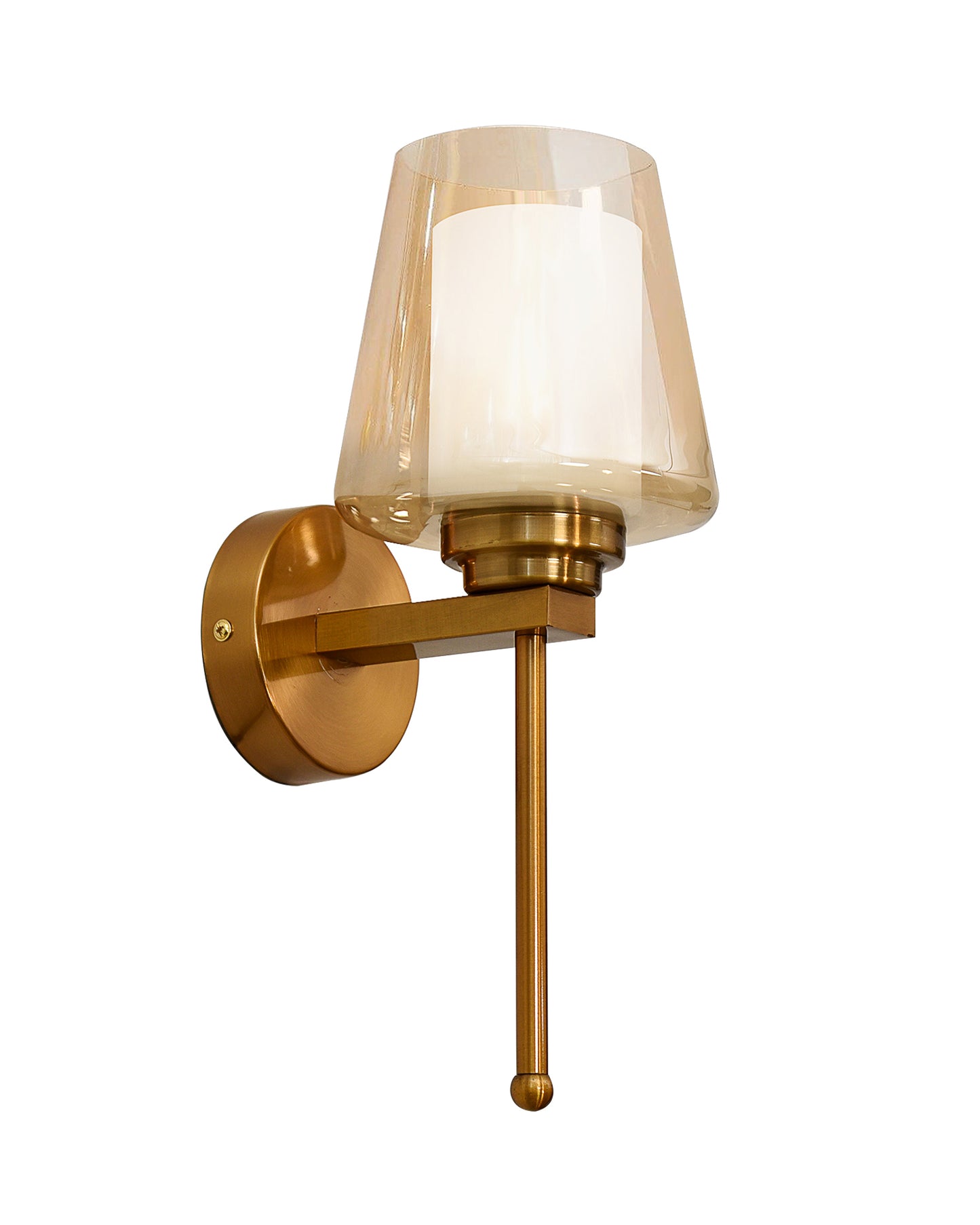 Mid-Century Modern Metal and Glass Wall Light, Brushed Gold, Lamp Fixture for Bedroom Vanity Bathroom Hotel, Wall Scone Torch