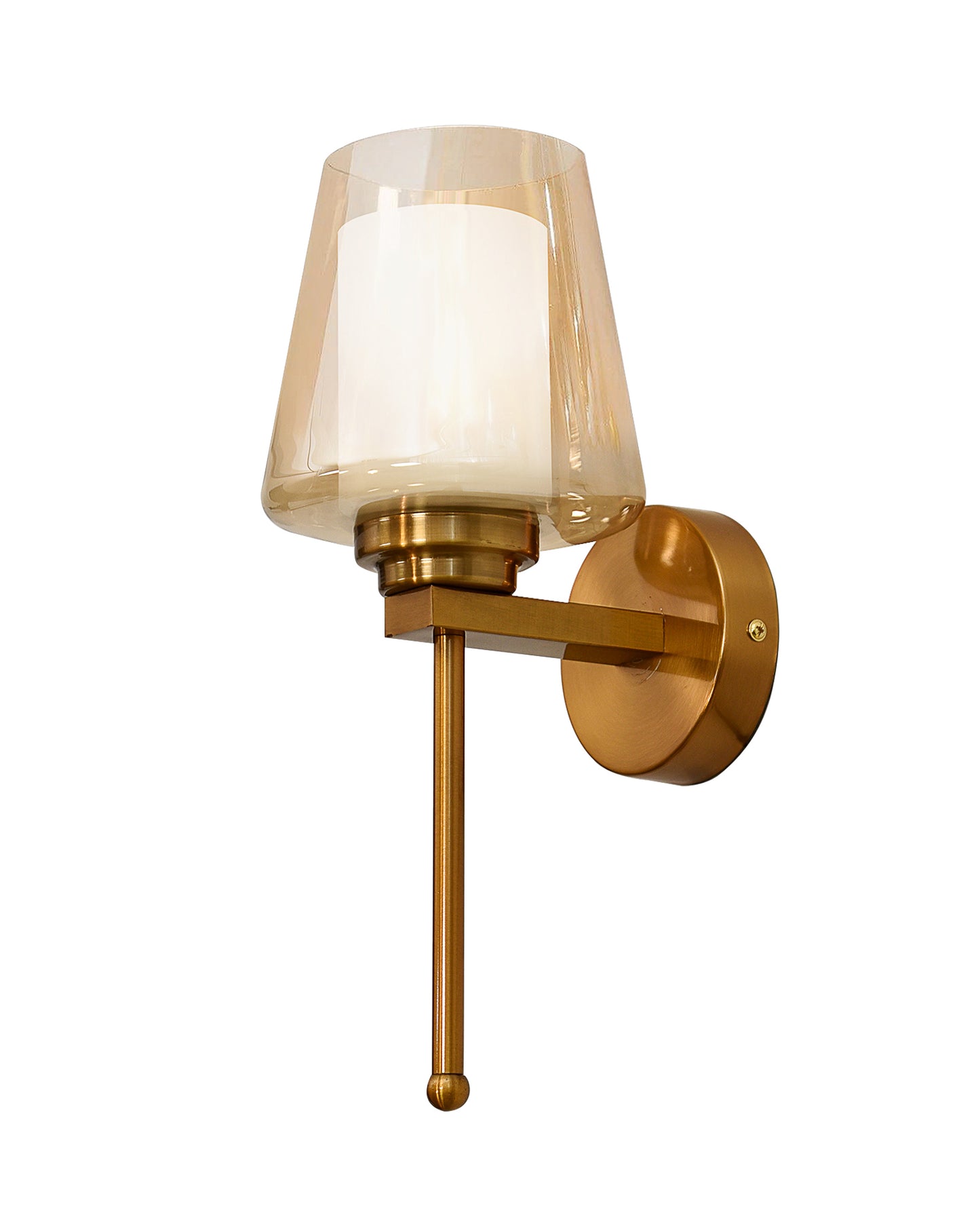 Mid-Century Modern Metal and Glass Wall Light, Brushed Gold, Lamp Fixture for Bedroom Vanity Bathroom Hotel, Wall Scone Torch