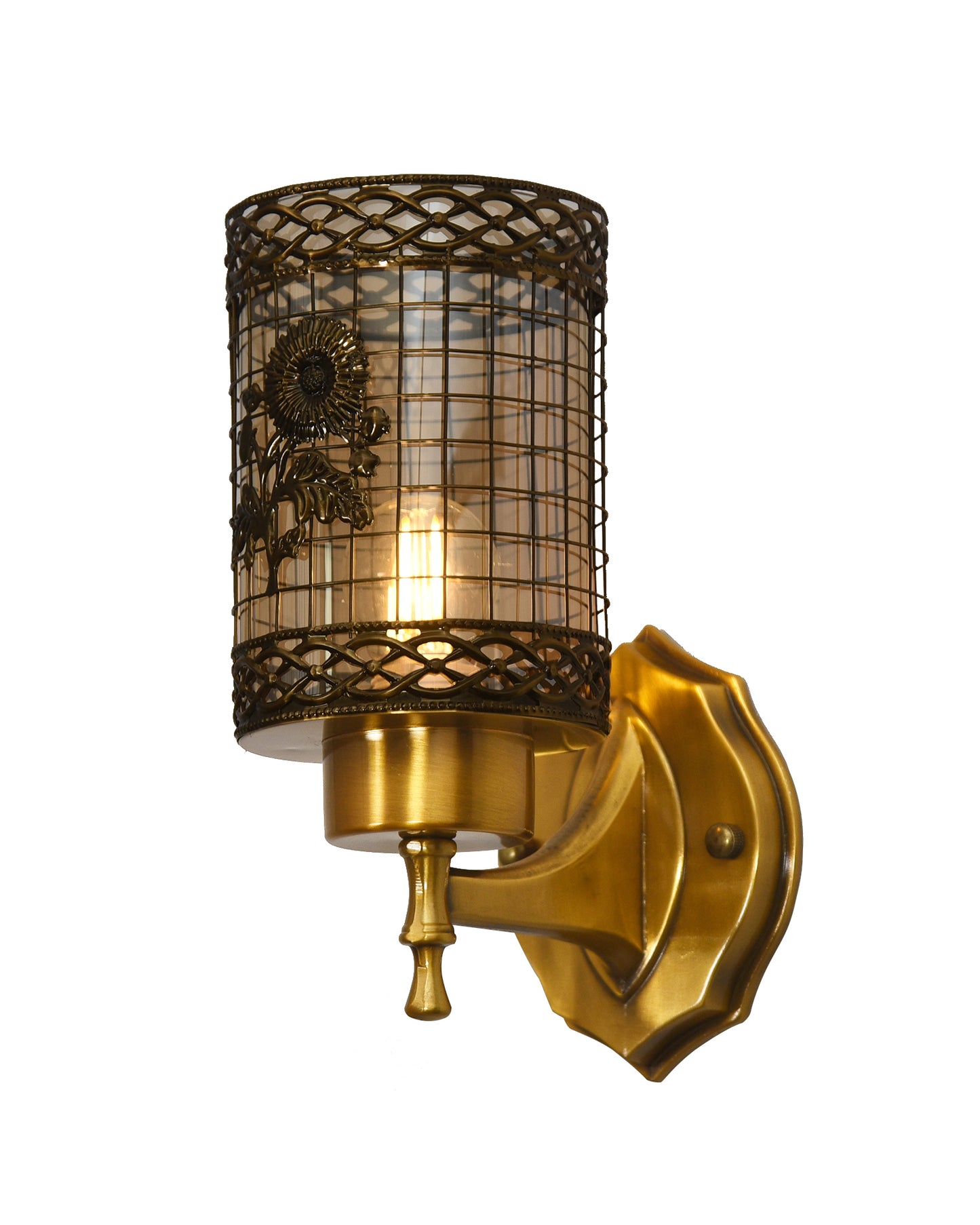 Mid-Century Modern Metal and Glass Wall Light, Brushed Gold, Lamp Fixture for Bedroom Vanity Bathroom Hotel, Wall Scone Torch