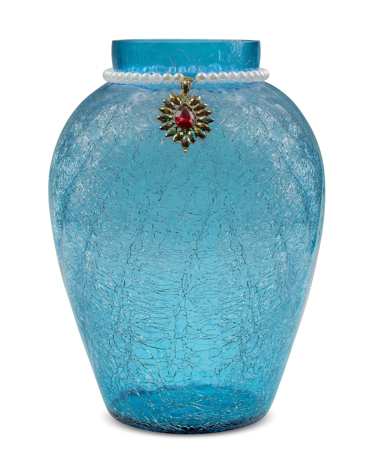 Crackle Flower Pot with Brooch Neck