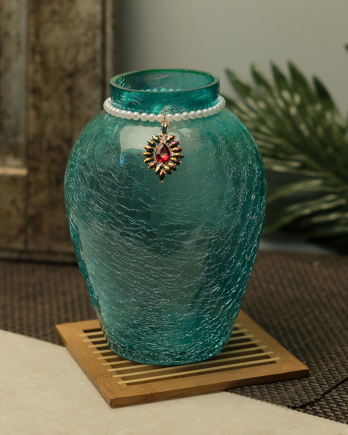 Crackle Flower Pot with Brooch Neck