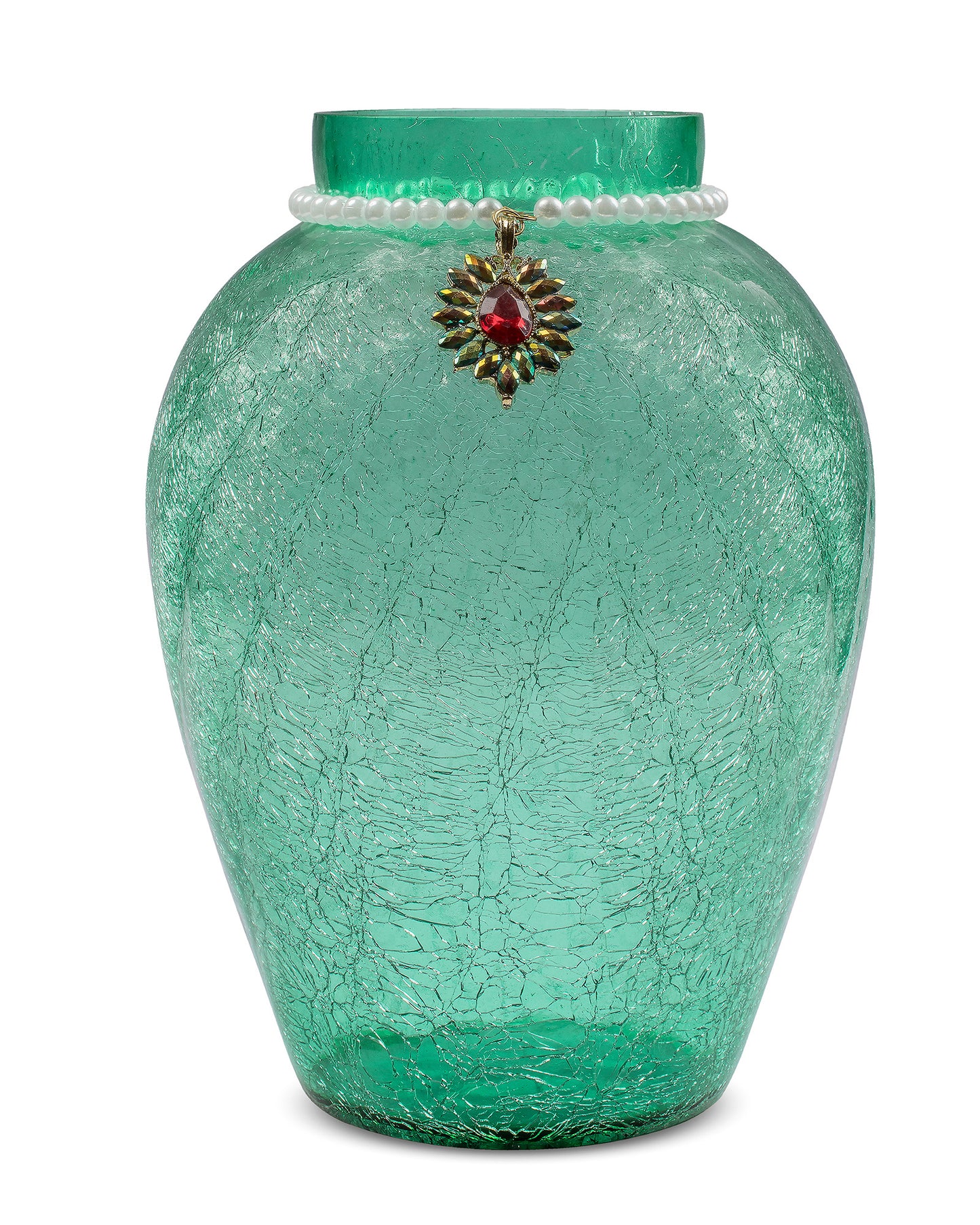 Crackle Flower Pot with Brooch Neck