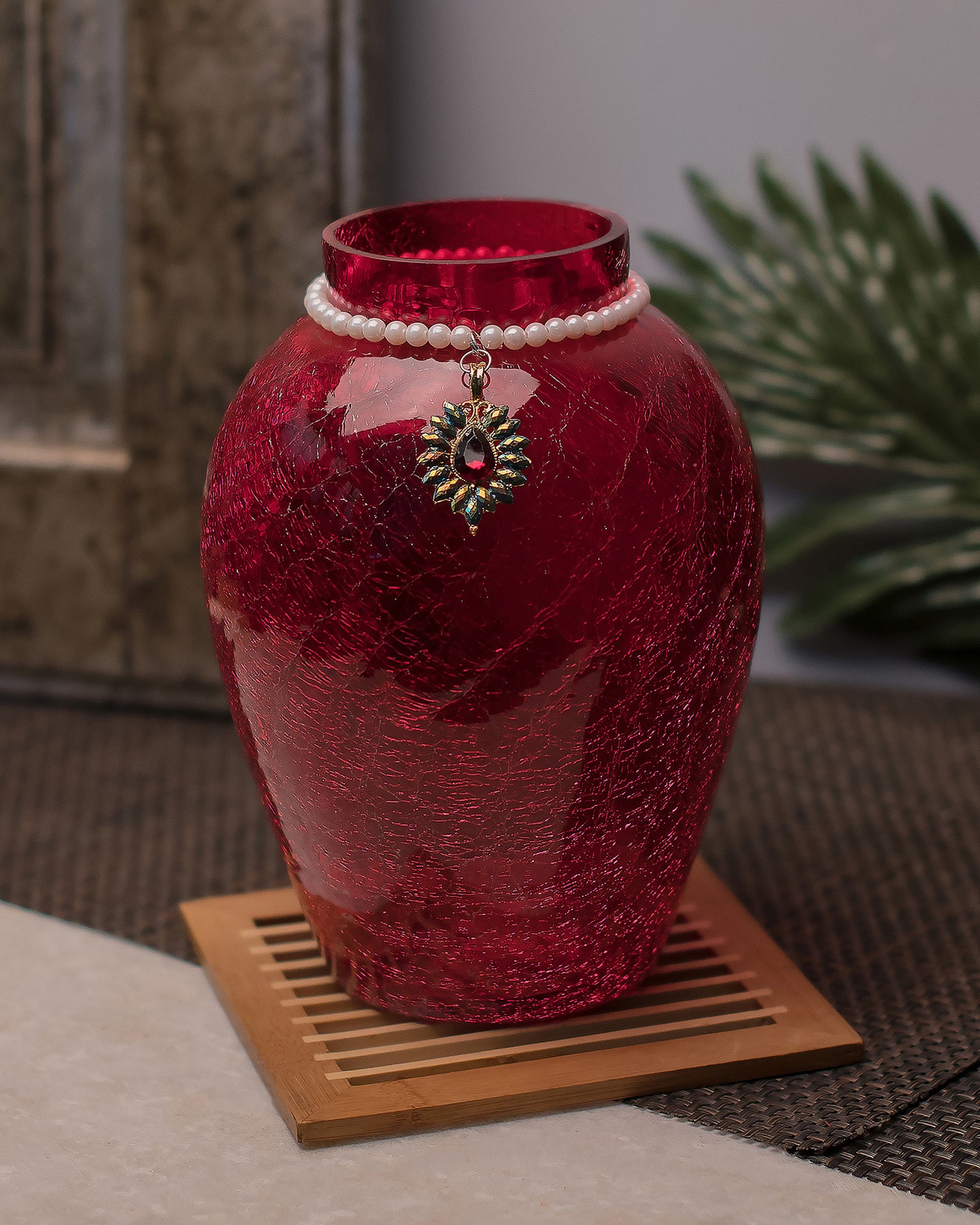 Crackle Flower Pot with Brooch Neck
