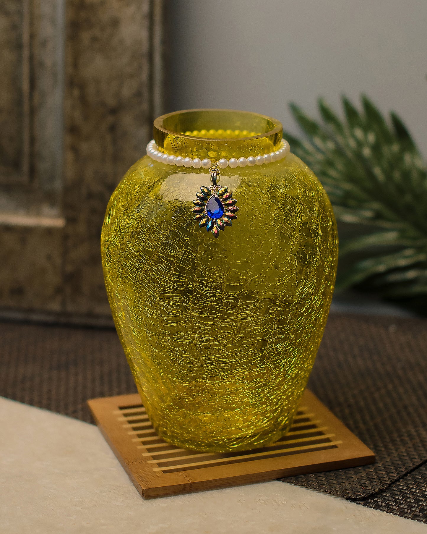 Crackle Flower Pot with Brooch Neck