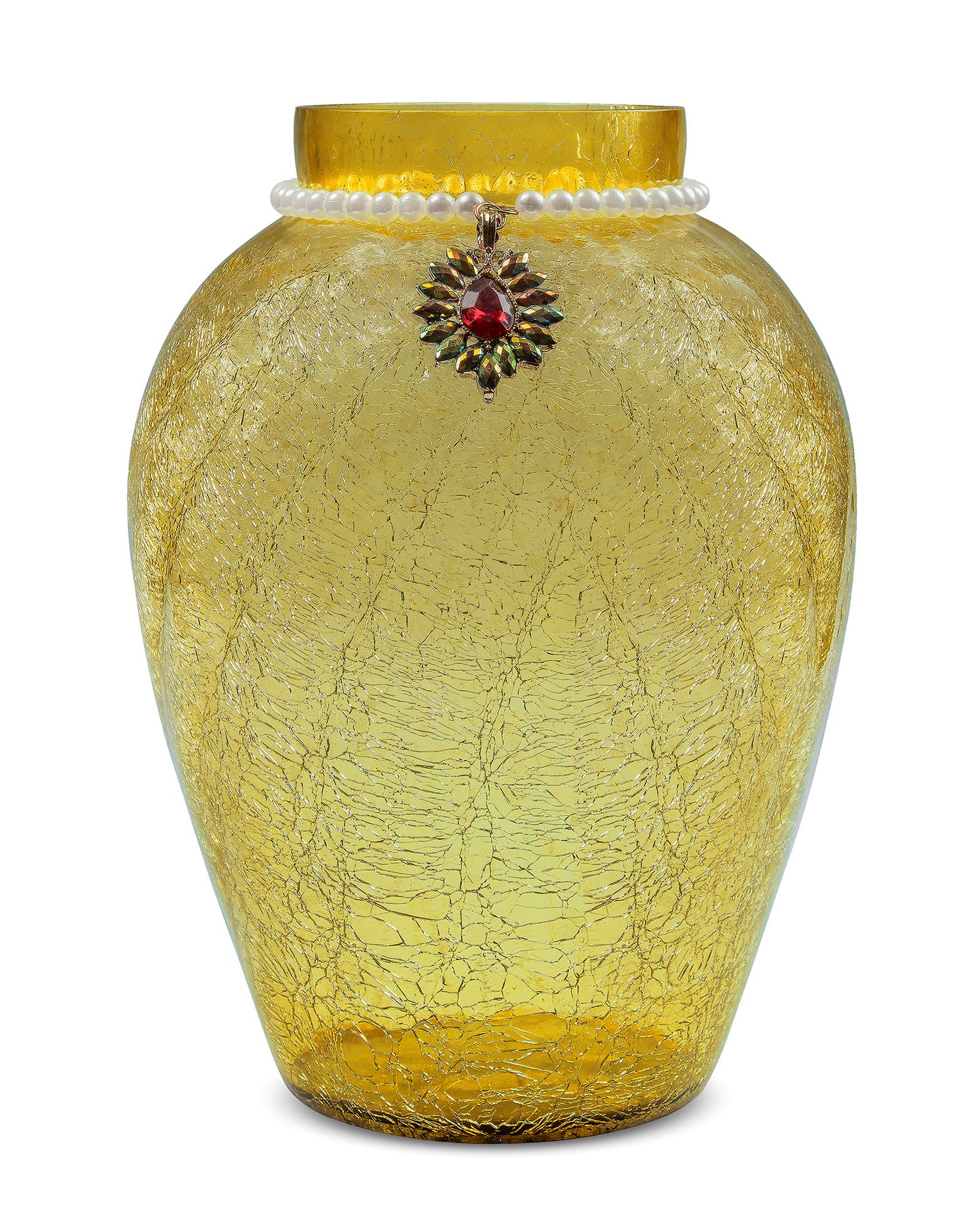 Crackle Flower Pot with Brooch Neck