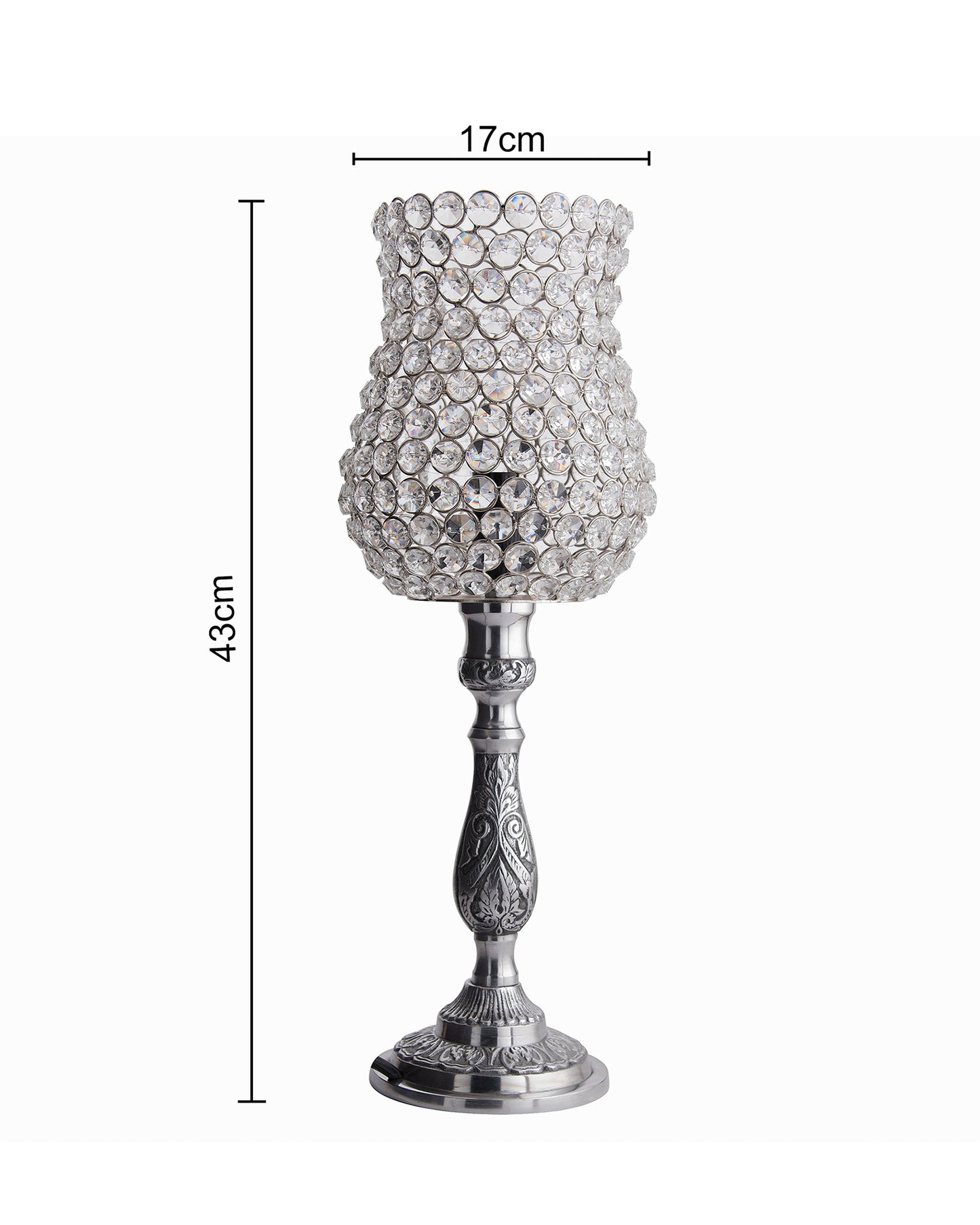 Homesake® Regal Crystal Lamp 18" Decorative Table Lamp with Premium Crystal Shade, Antique Silver Metal Base, Elegant Ambient Lighting for Living Room, Bedroom, Side Table & Festive Home Décor