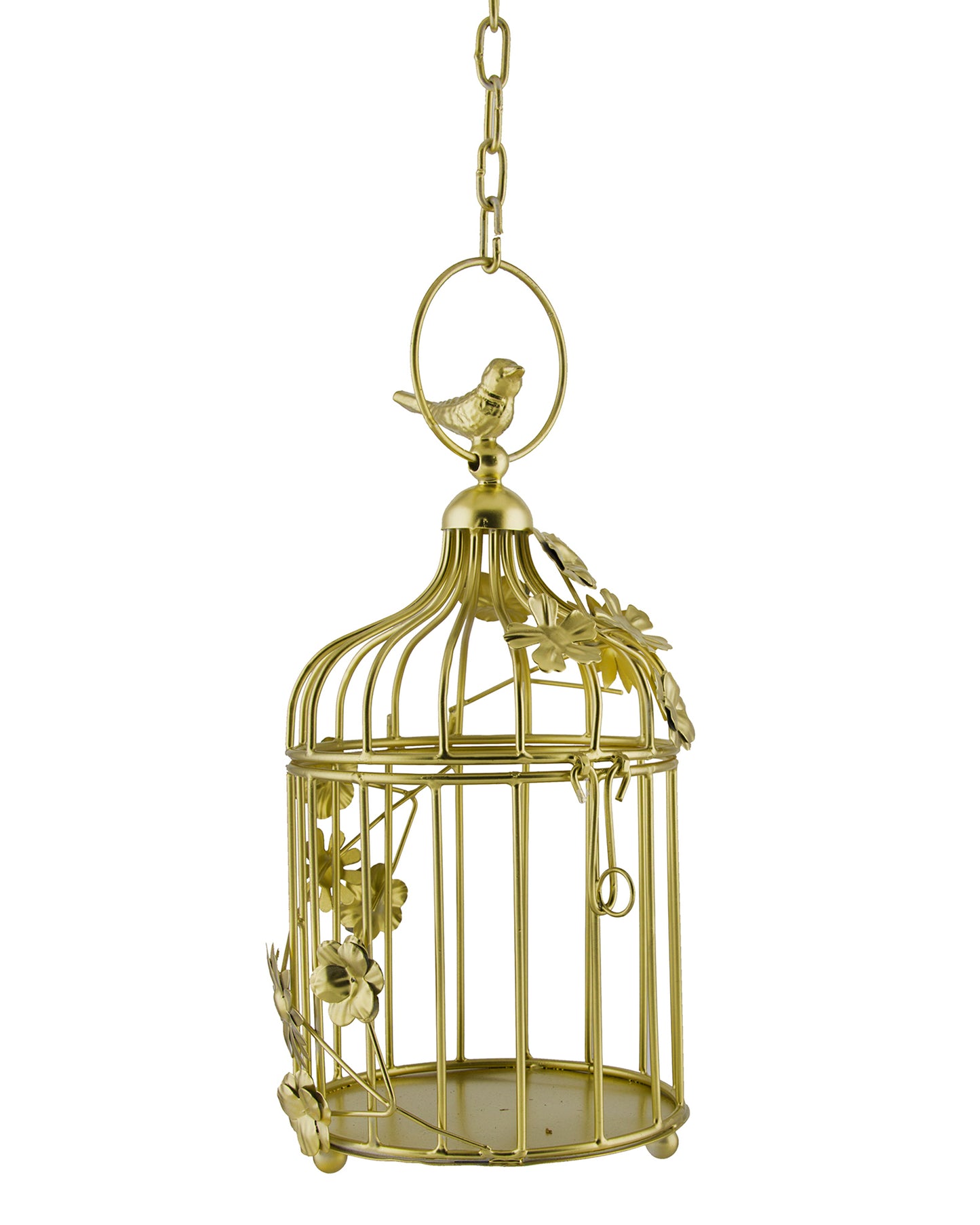 White Bird Cage with Floral Vine (Set of 2), with hanging chain