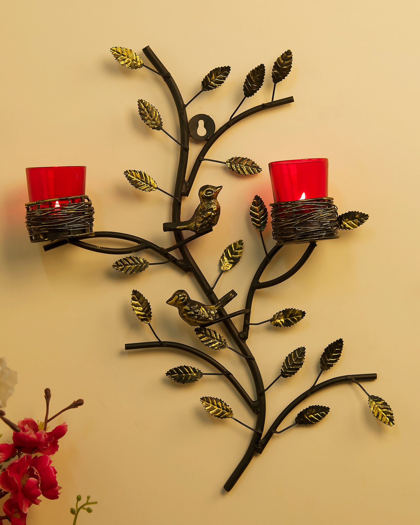 Tree with Bird Nest Votive Stand Blue, Wall Candle holder and Tealight candles