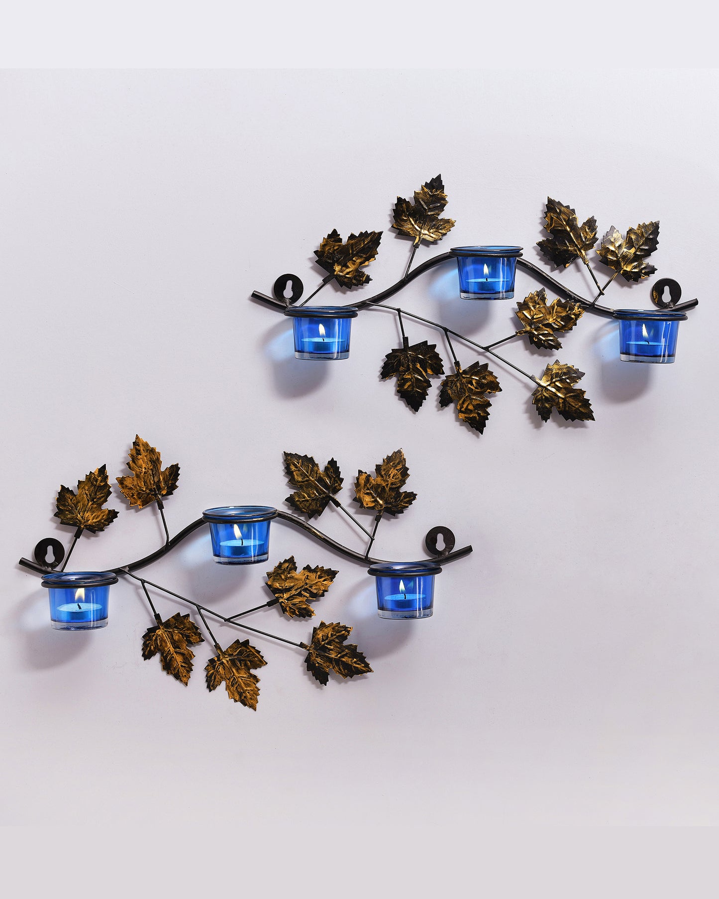 Maple Leaf Wall Mount with 3 Votive, set of 2, candle stand wall mounted with tea lights